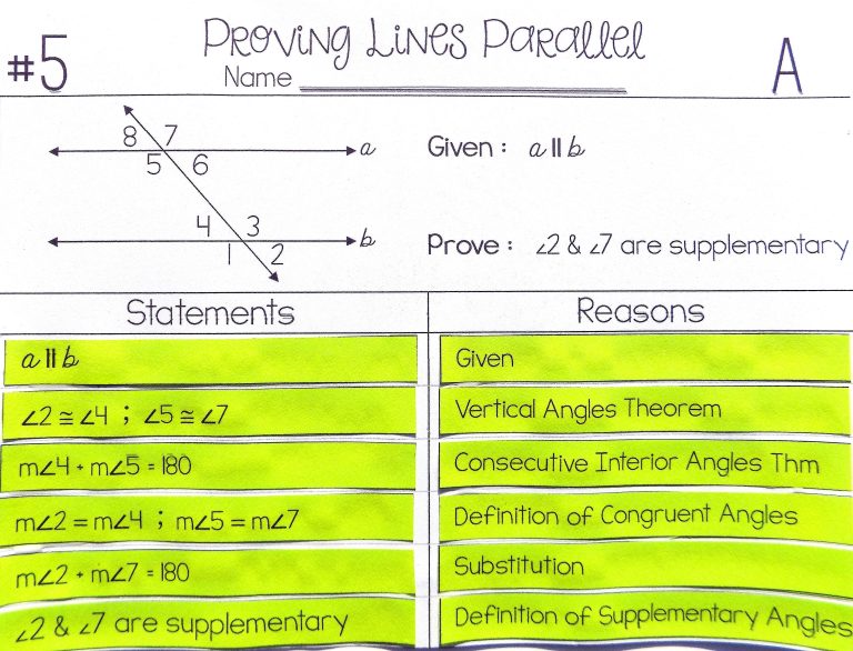 Proving Lines Parallel Worksheet Answers