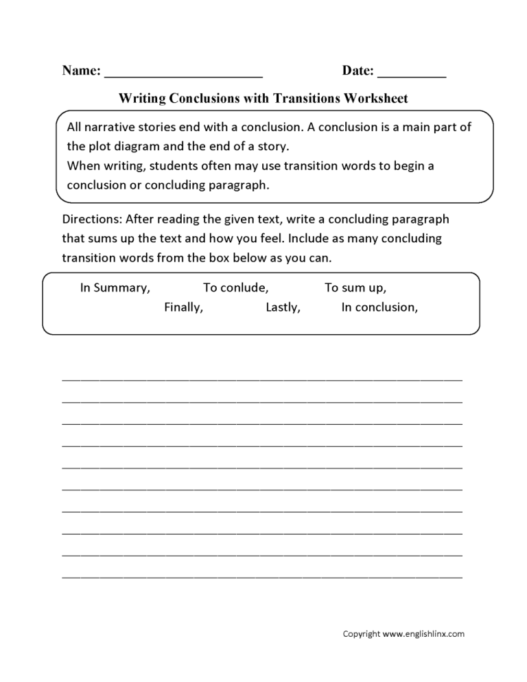 Transition Words Worksheet 2nd Grade