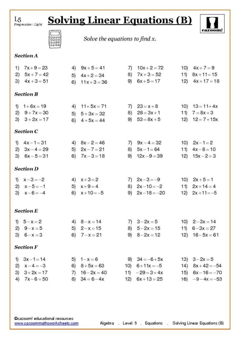 College Algebra Problems Worksheet