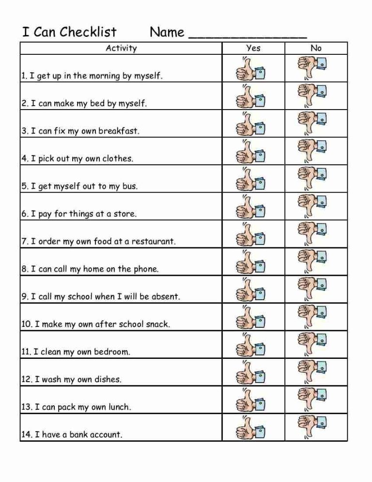 Life Skills Worksheets Free