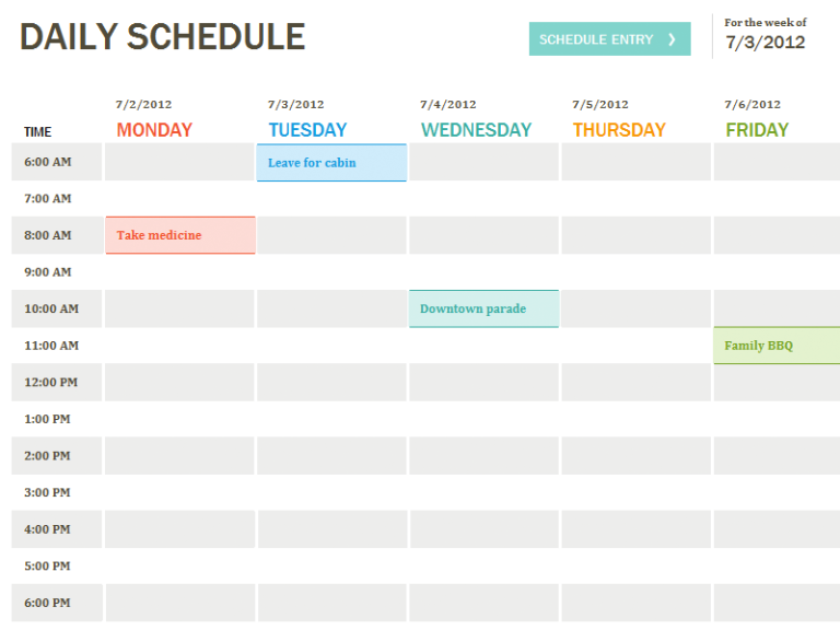 Daily Activities Worksheet Excel