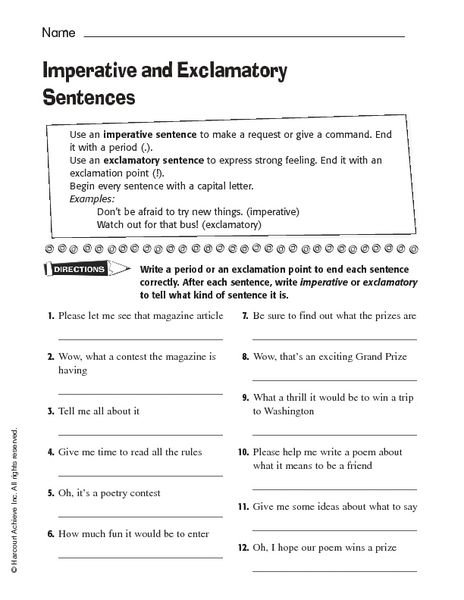 Imperative Sentence Worksheets For Grade 3