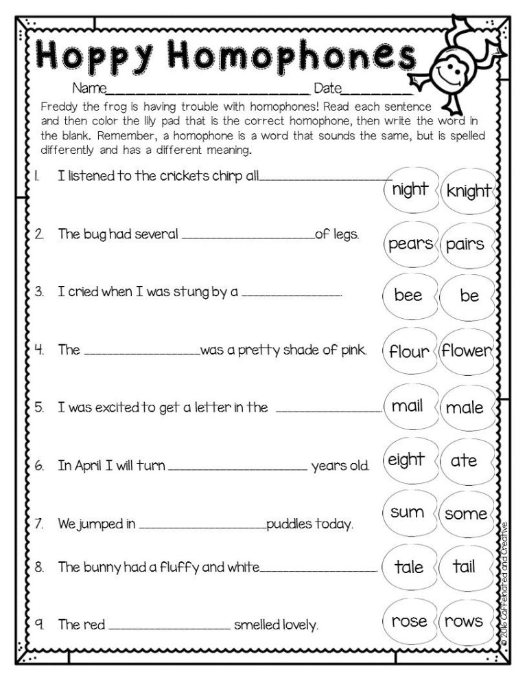 2nd Grade Homophones Worksheets Pdf