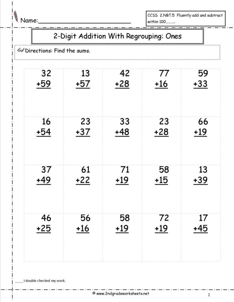 Double Digit Addition With Regrouping Worksheet