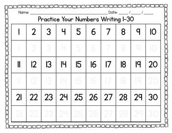 Number Recognition Worksheets 1-30