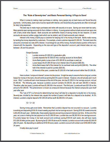 Rule Of 72 Worksheet