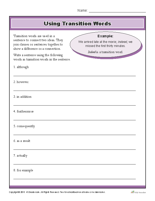 Linking Words Worksheet 3rd Grade