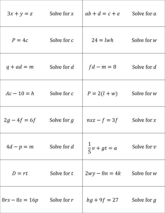 Literal Equations Worksheet 1 Answers