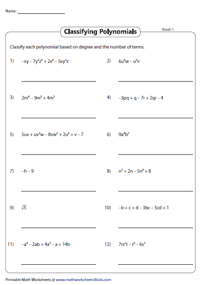 Simple Adding Polynomials Worksheet