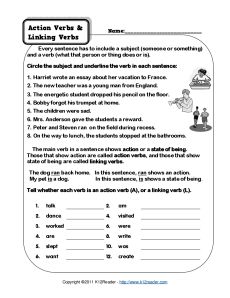 Action Verbs Worksheet Grade 7