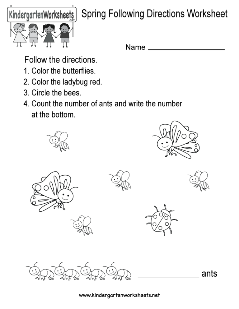 Directions Worksheet For Kindergarten