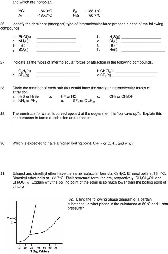 Intermolecular Forces Worksheet Answers