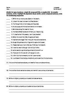 Simple Compound And Complex Sentences Worksheet 7th Grade Pdf