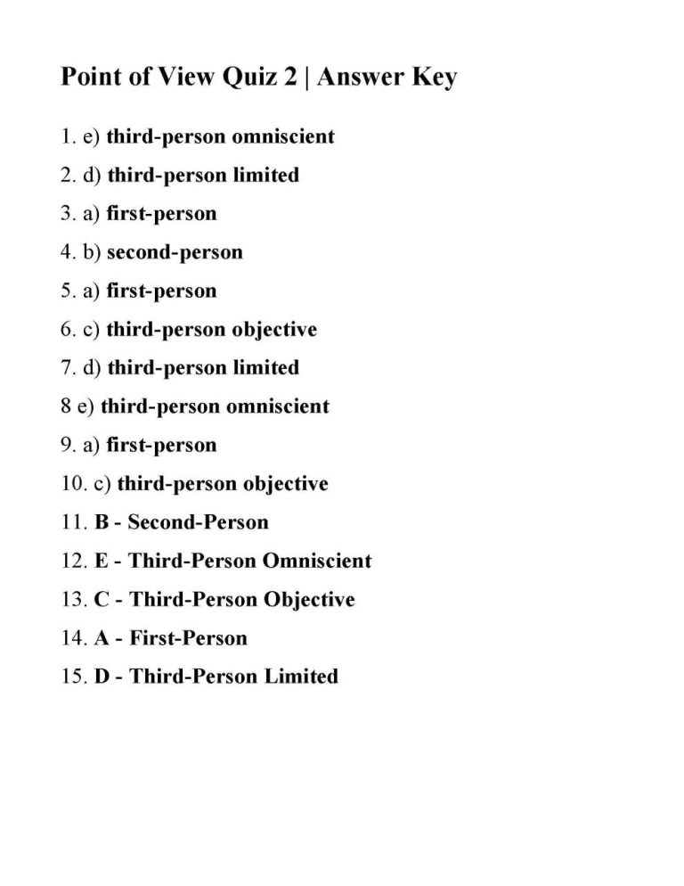 Point Of View Worksheet 14 Answers