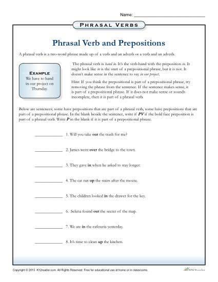 Verb Phrase Worksheet With Answers