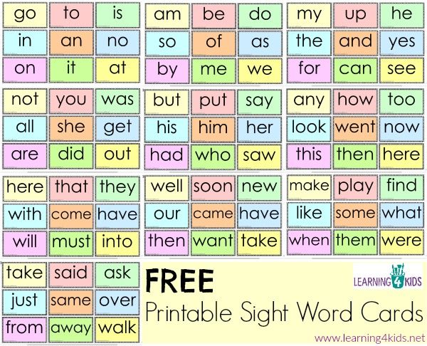 Kindergarten Sight Words Printables Free