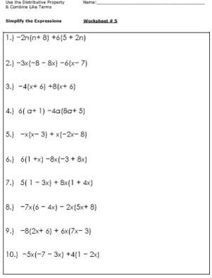 Combining Like Terms Worksheet 9th Grade