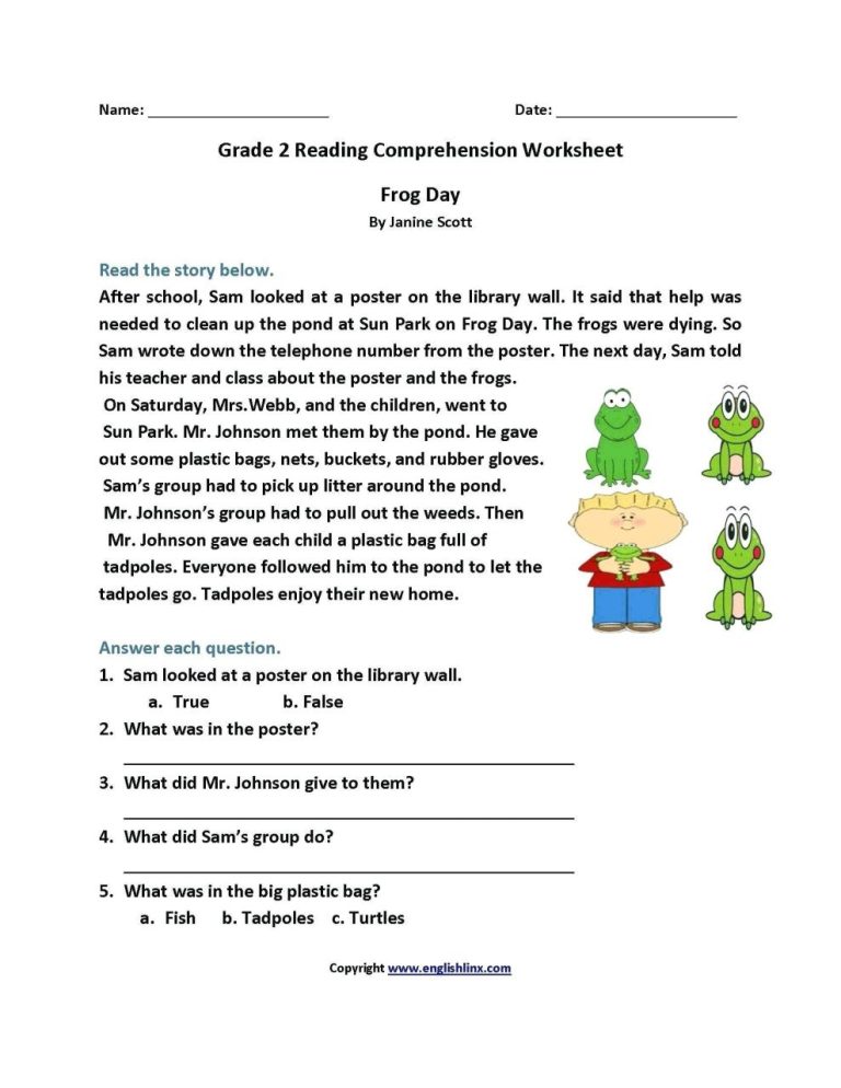 Free Reading Comprehension Worksheets For 5th Grade