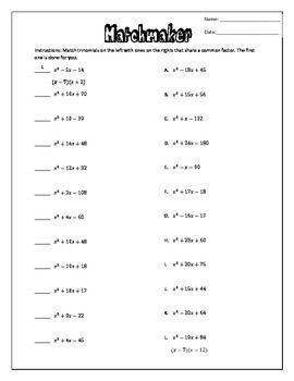 Practice Factoring Quadratics Worksheet