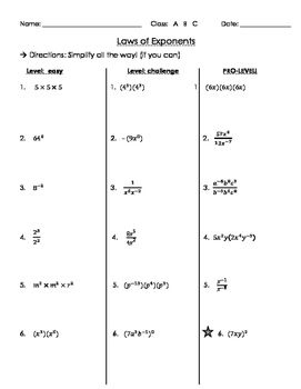 Basic Exponents Worksheets Pdf