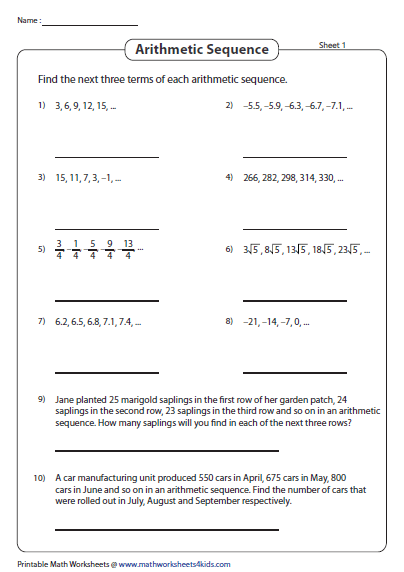 Arithmetic Sequence Worksheet 2 Answers