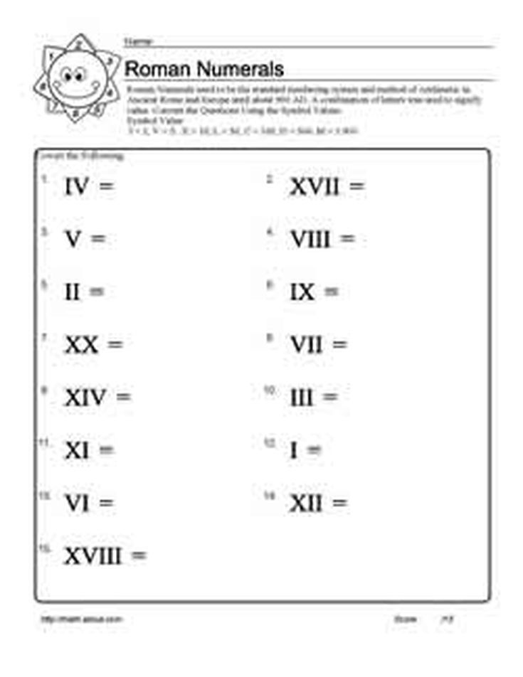 Roman Numerals Worksheet With Answers