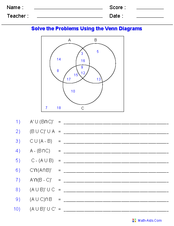 Sets Worksheets Pdf