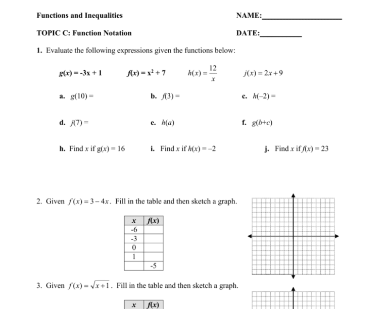 Function Notation Worksheet Pdf