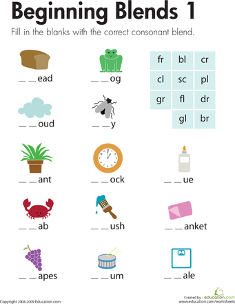 Consonant Blends Worksheets