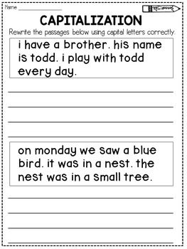 Capitalization Worksheets 1st Grade