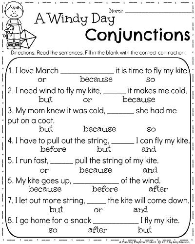 Conjunction Worksheets For Grade 1