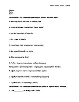 Indirect Object Pronouns Spanish Practice Worksheet