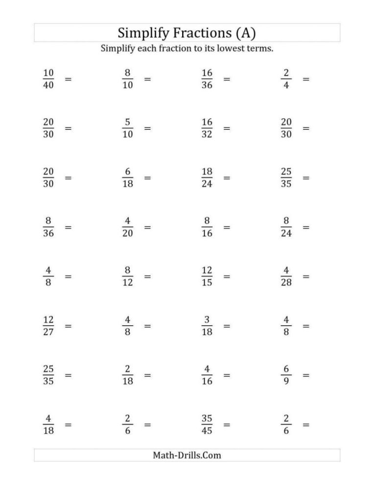 Simplifying Fractions Worksheet Free