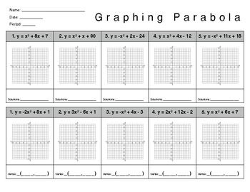 Algebra Graphing Quadratic Functions Worksheet