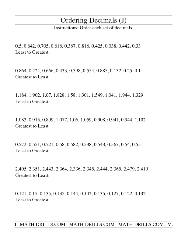 Ordering Decimals Worksheet With Answers