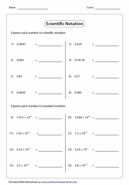 Scientific Notation Worksheet Chemistry