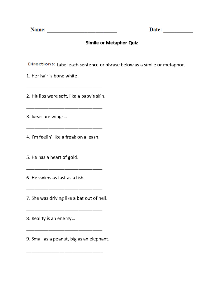 Grade 5 Figures Of Speech Worksheet Pdf