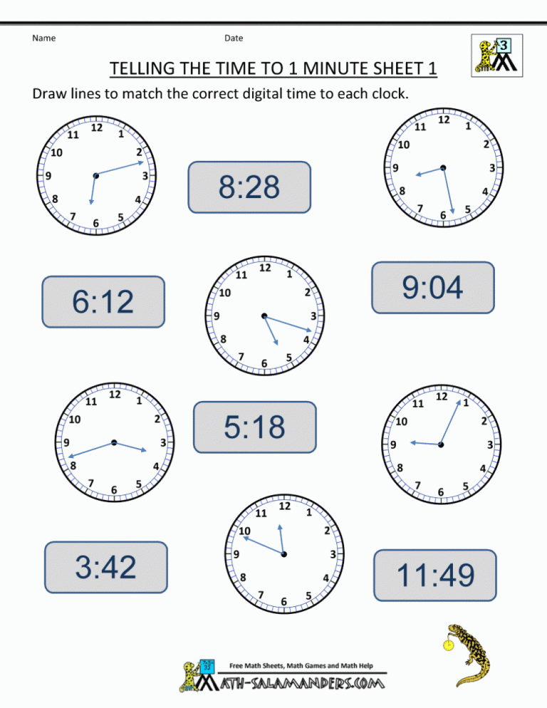 Telling Time Worksheets 4th Grade