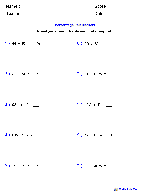 Percent Of Change Worksheet Algebra 1