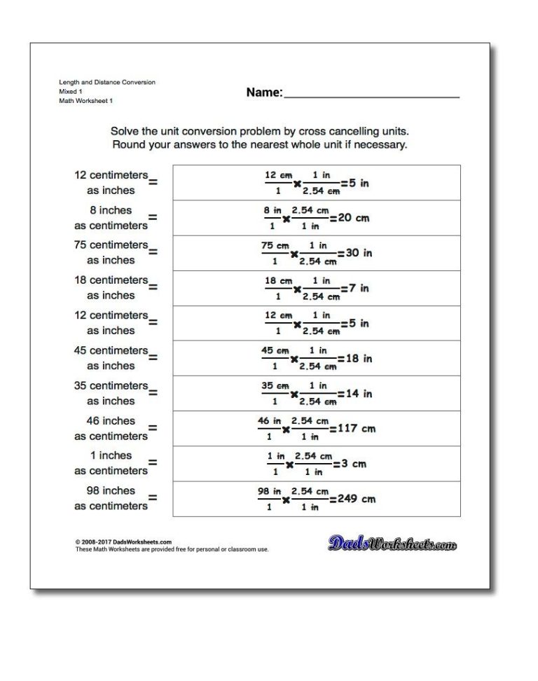 Unit Conversion Worksheet Algebra 1