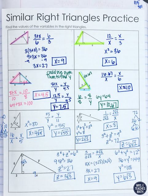 Similar Right Triangles Worksheet