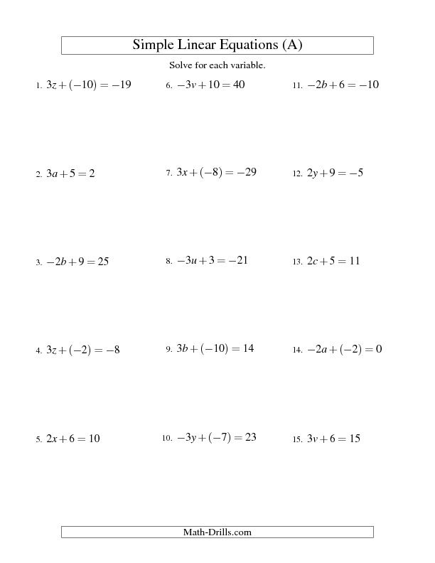 Simple Equations Worksheets Grade 6