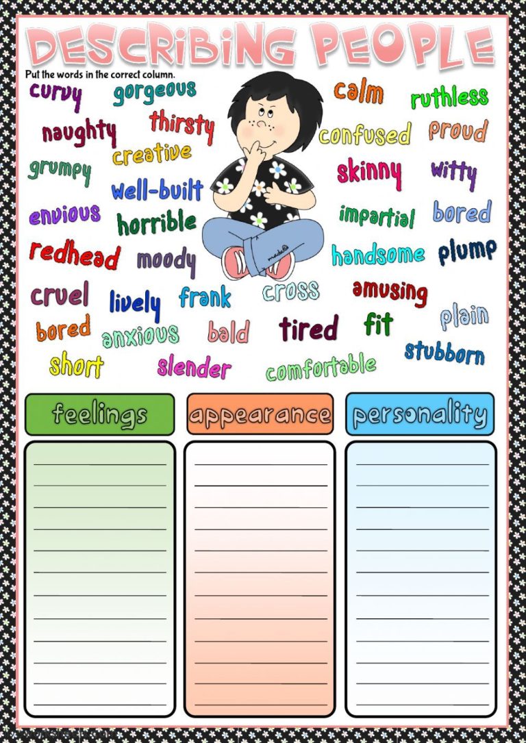 Personality Adjectives Worksheet Pdf