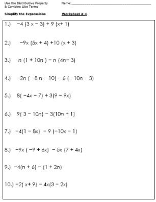 Distributive Property Combining Like Terms Worksheet Pdf