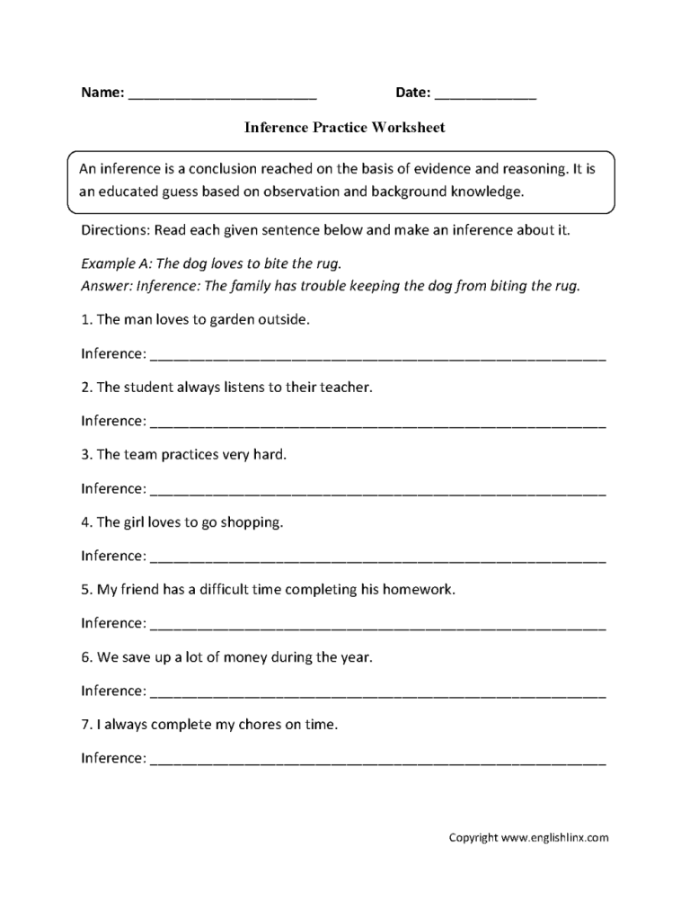 Inferences Worksheet 10