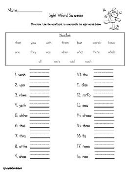 Word Scramble Worksheet For Grade 1