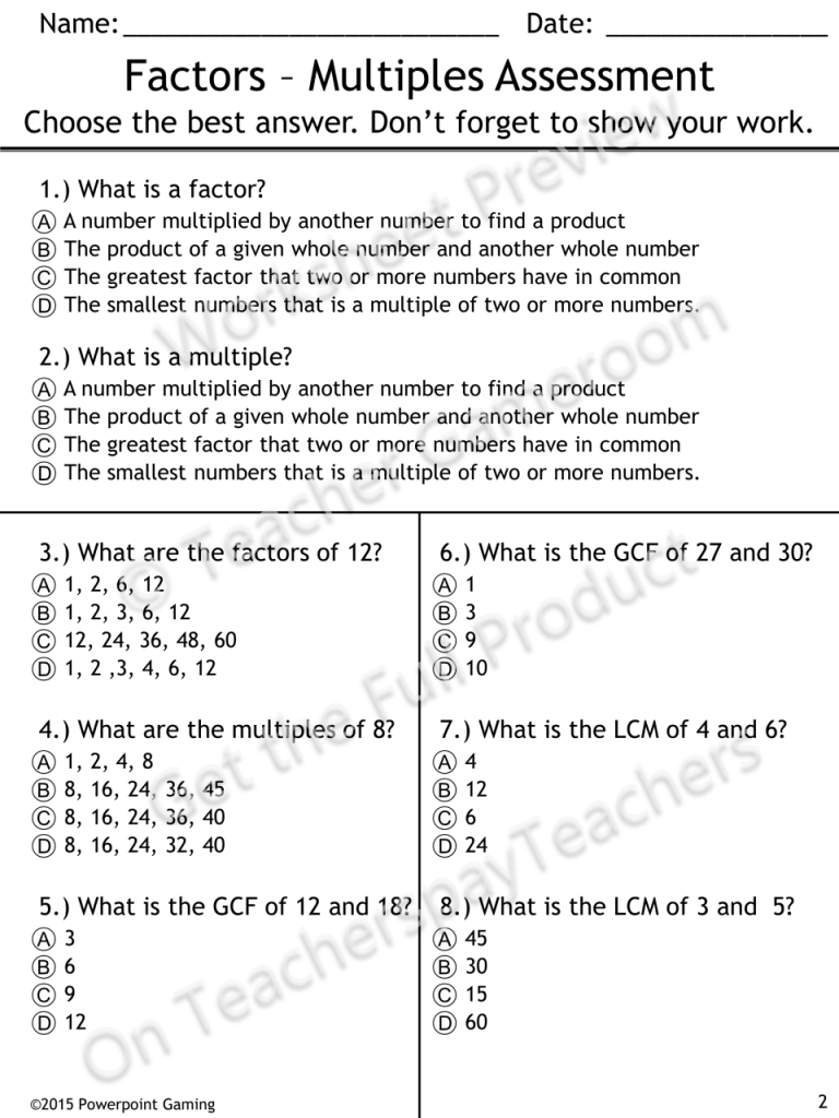 Lcm Worksheets Grade 4