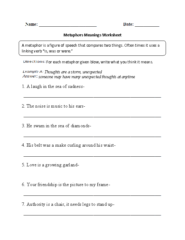 Printable Figures Of Speech Worksheet Pdf