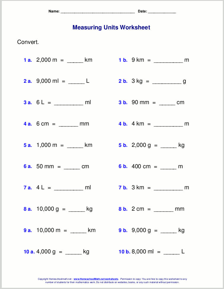 Measuring Units Worksheet Answers