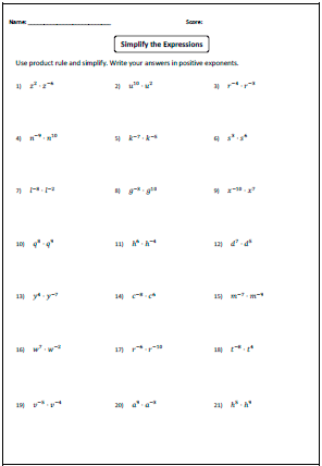 Quotient Law Of Exponents Worksheet